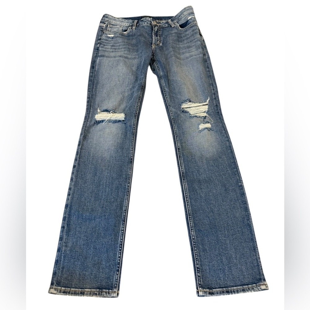 Silver Jeans Elyse Straight Blue Distressed Jeans size 29/32